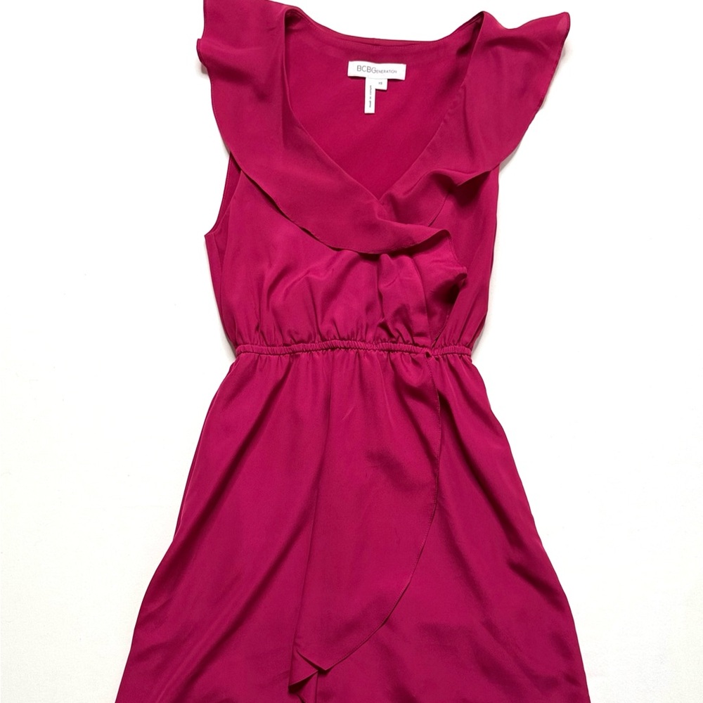 BCBGeneration Pink Asymmetrical Faux Wrap Ruffle Sleeveless Dress Size XS - Picture 7 of 7